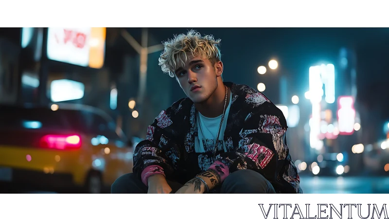 Moody neon street portrait isolates a pensive urban subject