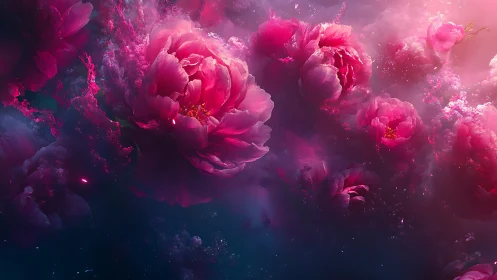 Vibrant Pink Peonies in Powder Cloud.