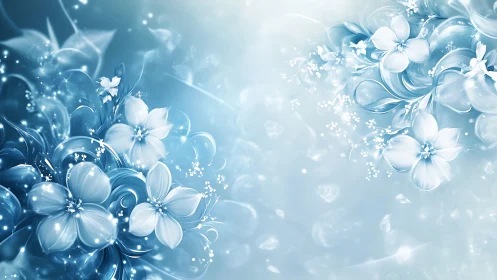 Ethereal White Blooms Against Luminous Blue Gradient.