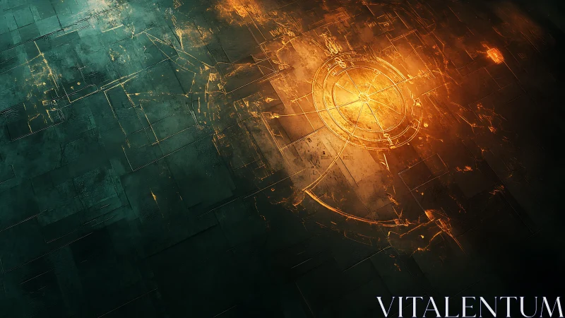 Futuristic Circuit Board with Glowing Orange Holographic Interface.