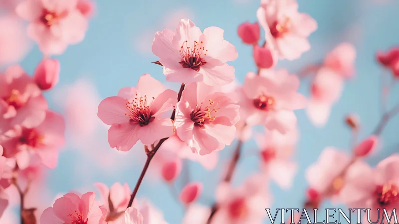 Cherry Blossoms Against Clear Blue Sky.