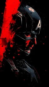 Heroic masked warrior profile in stark red and black poster.