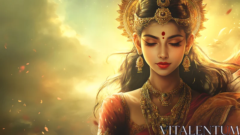 Divine-inspired portrait renders jeweled goddess in warm rim light