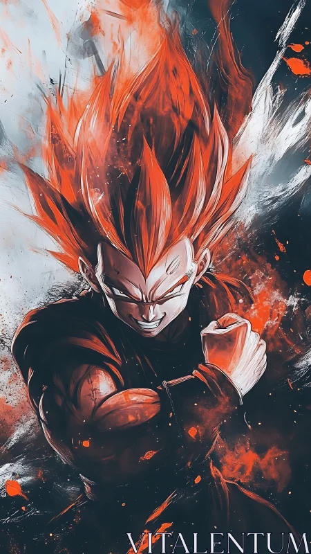 Fiery anime warrior charging up with unstoppable resolve.