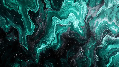 Emerald green fluid abstract with layered marbled waves