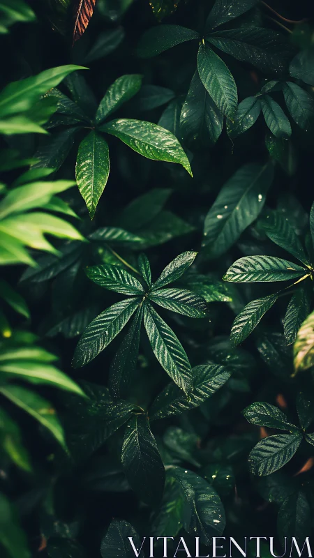 Dense tropical foliage with layered deep green leaves.