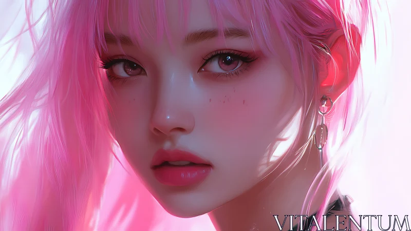 Digital portrait of pink haired figure with soft lighting.