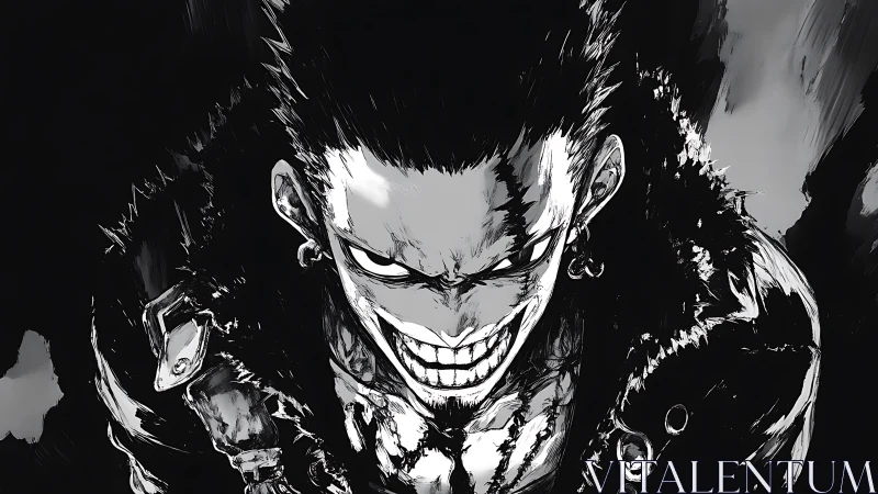 Menacing punk warrior snarls under harsh monochrome lighting