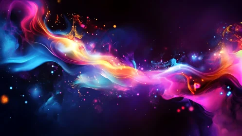 Nebulous color streams flow through a cosmic dark field.