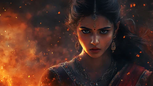 Fire-eyed warrior goddess walks straight out of the embers