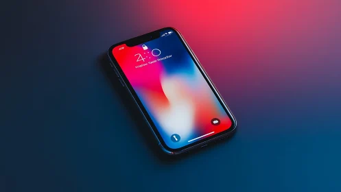 iPhone X displaying gradient lockscreen with dynamic interface elements.
