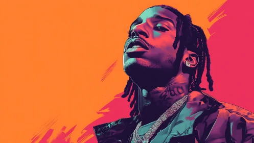 Bold digital portrait of rapper against vivid gradient.