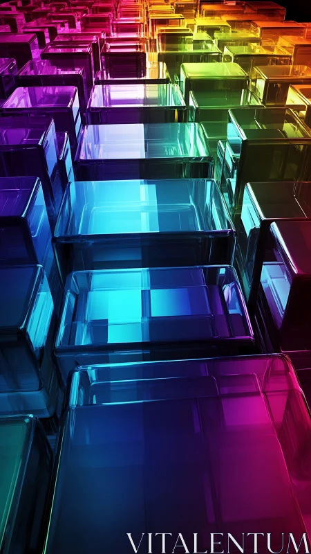 Prismatic glass cubes rise in a luminous, futuristic grid
