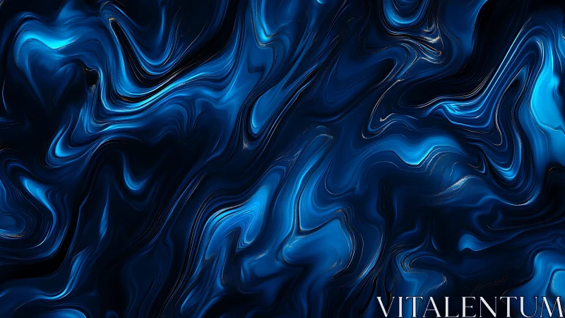 Blue liquid-like abstract waves form flowing marble pattern