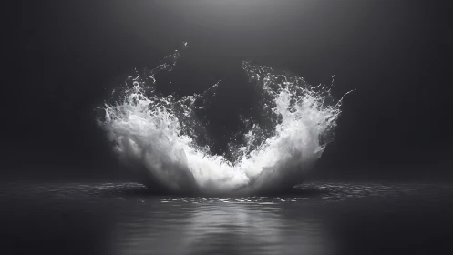 High-speed bilateral water splash frozen in dramatic low-key lighting