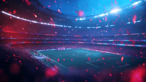 Floodlit arena of neon confetti and roaring midnight derby.