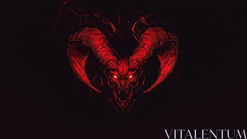 Crimson horned demon skull emerging from voided darkness.