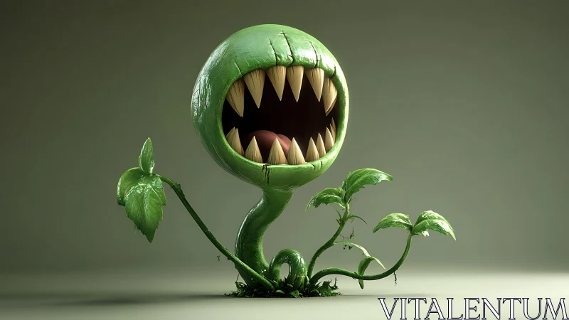 Carnivorous cartoon plant rendered as glossy 3D character
