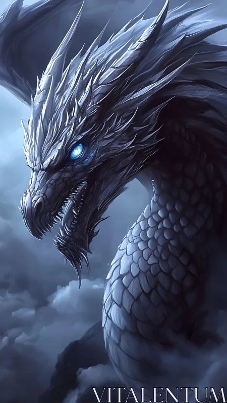 Stormborne frost dragon with glowing azure gaze poised.