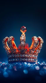 Radiant jeweled crown glowing over midnight bokeh bed.