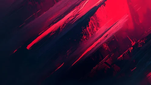 Bold abstract digital painting with red and dark brush strokes.
