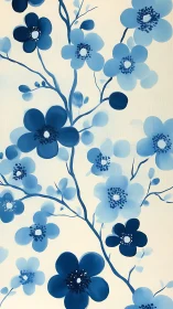 Cerulean botanicals dance across cream canvas with whimsical grace.