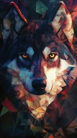 Geometric wolf portrait with prismatic light shards.