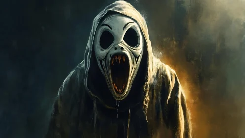 Hooded spectral predator with elongated mask and razored maw.