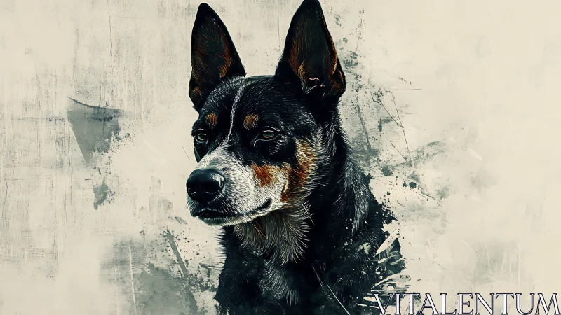 Canine portrait in textured abstract neutral field.