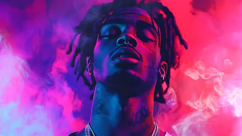 Digital portrait of a person in neon smoke environment