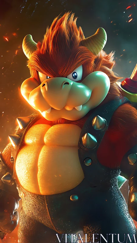 Fiery turtle warrior glows with bold, playful attitude.