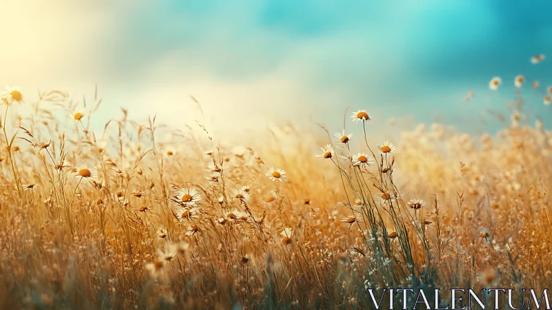 Backlit wildflower meadow in warm bokeh field composition.