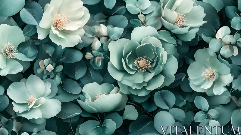 Ethereal Teal Peonies With Layered Petals and Muted Foliage