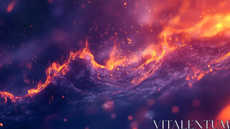 Fiery Abstract Waves in Vibrant Orange and Purple Digital Art.