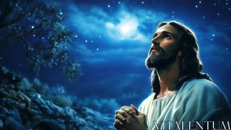 Moonlit supplication turns a rocky hillside into quiet altar