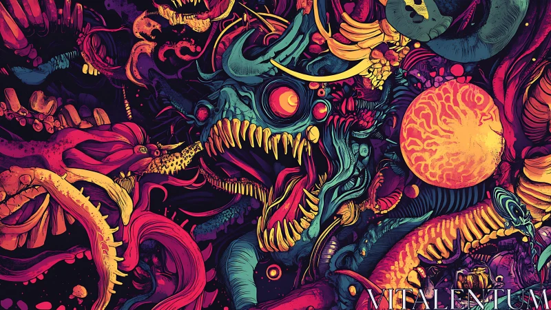 Chromatic abyss monster devours a swirling alien universe