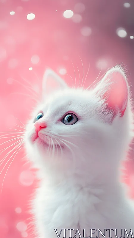 Luminous White Cat in Pink Dreamscape.