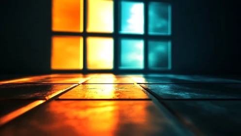 Dueling sunrise window glow over a quietly reflective floor.