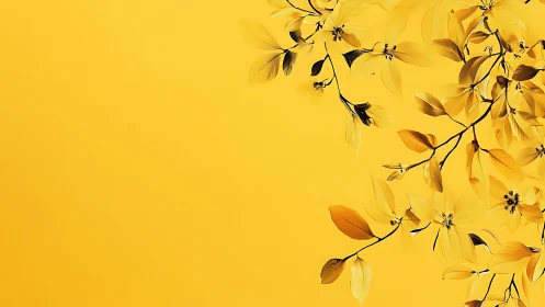 Monochrome yellow floral branches on minimalist negative space