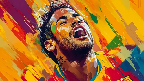 Colorful digital portrait of ecstatic football player.