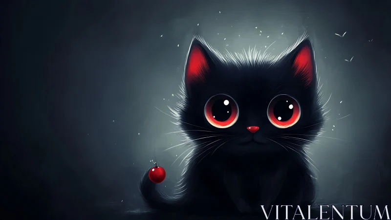 Black Cat with Glowing Red Eyes and Orb.