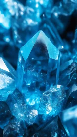 Glistening blue crystal cluster glows with icy clarity.