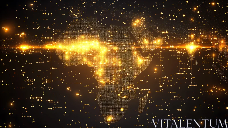 Glowing digital map of Africa shining with golden lights.