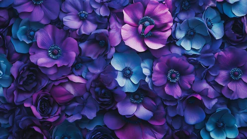 Densely Layered Anemones in Blue-Purple Gradient Light