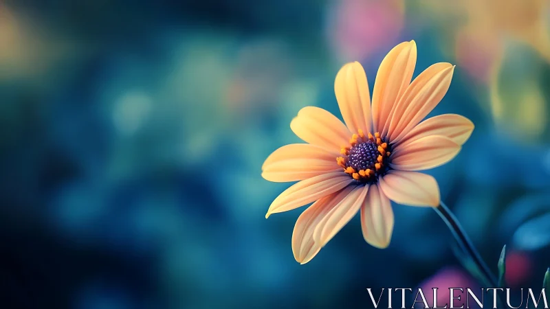 Golden Daisy Blooms Against Dreamy Teal Haze. Radiant.