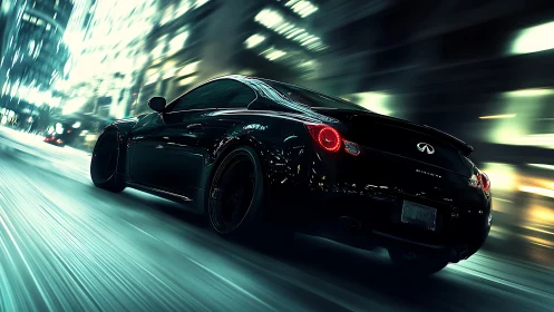 Nocturnal performance coupe under dynamic motion blur analysis.
