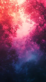 Chromatic Forest Gradient: Neon Pink-to-Indigo Atmospheric Transition.