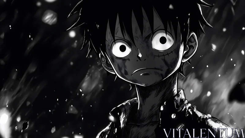 High-contrast anime portrait with intense chiaroscuro lighting.