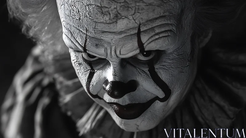 Grinning nightmare clown leans from the shadows and studies you