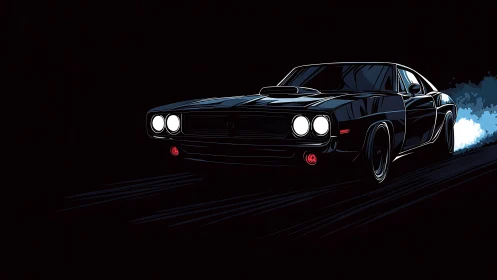 Digital vector muscle car in high-contrast nocturnal composition.